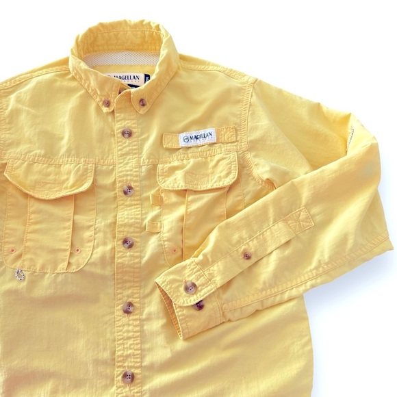 Magellan Outdoors Yellow Kids Long Sleeve Button Down 100% Nylon Fishing Shirt - Picture 5 of 5